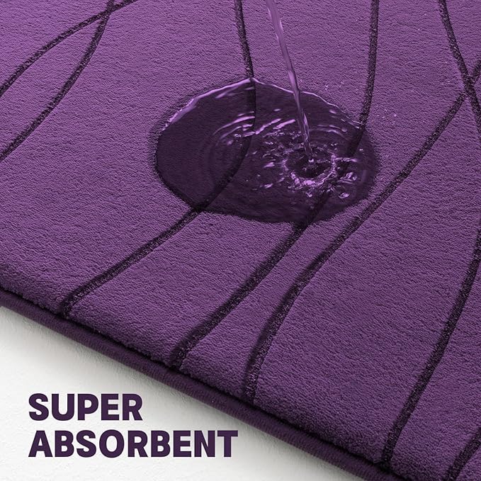 YIHOUSE Memory Foam Purple Bathroom Rug Sets 3 Piece, Ultra Absorbent Bath Mat for Bathroom - Non-Slip Machine Washable & Dry Quickly, 3 Piece Bathroom Mat Set, Purple