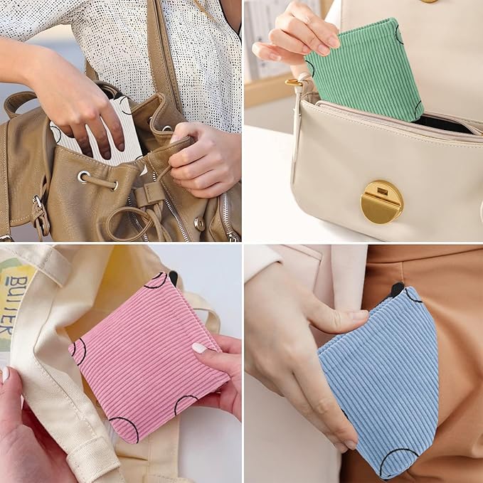 2 PCS Corduroy Period Bag for women, Cute Sanitary Napkin Storage Bag Portable Period Pouch with Zipper, Sanitary Pads Bag Tampons Holder for Purse First Period