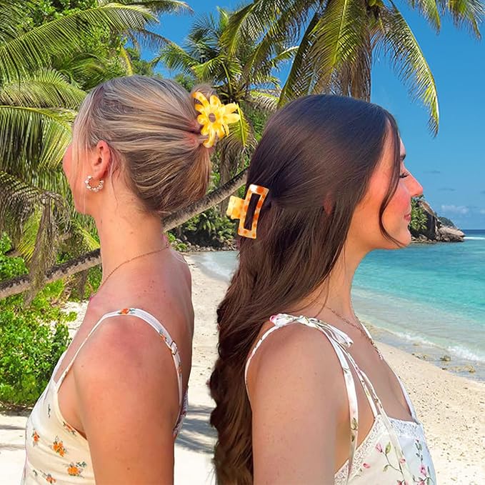 Hair Clips for Women,6PCS Big Flower Claw Clips for Thick Thin Hair,Strong Hold Cute Hair Accessories for Girls,Nonslip Beach Vacation Essentials Summer Accessories (vibrant)