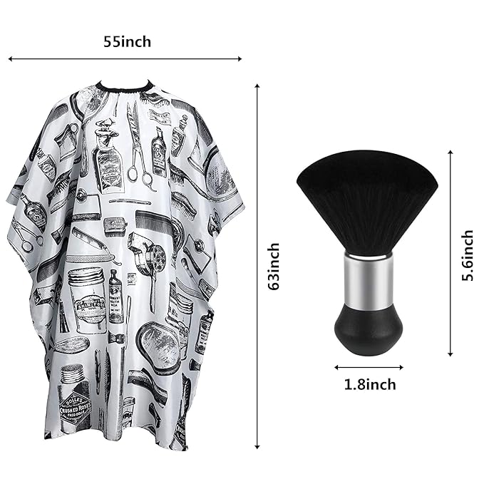 FEBSNOW Professional Hair Cutting Cape with Neck Duster Brush, Salon Barber Cape, Hair Cutting Accessories (White Floral Print)