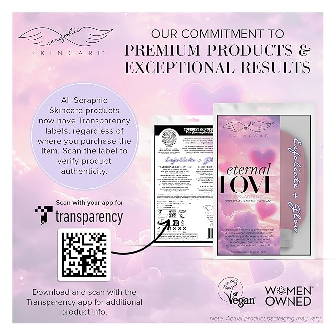 Seraphic Skincare Eternal Love Premium Exfoliating Mitt for Body 1pc – Exfoliating Glove & Body Scrubber for Shower Use, Deep Body Exfoliation, Dead Skin Removal & Self Tanner - Valentine’s Day gift