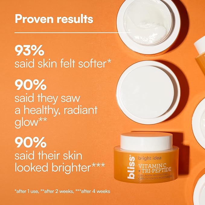 Bliss Vitamin C + Tri-Peptide Brightening Moisturizer | Squalane & Hydration Boosters | Anti-Aging Face Cream for Collagen and Elasticity | Clean Vegan & Cruelty Free 1.7 fl oz