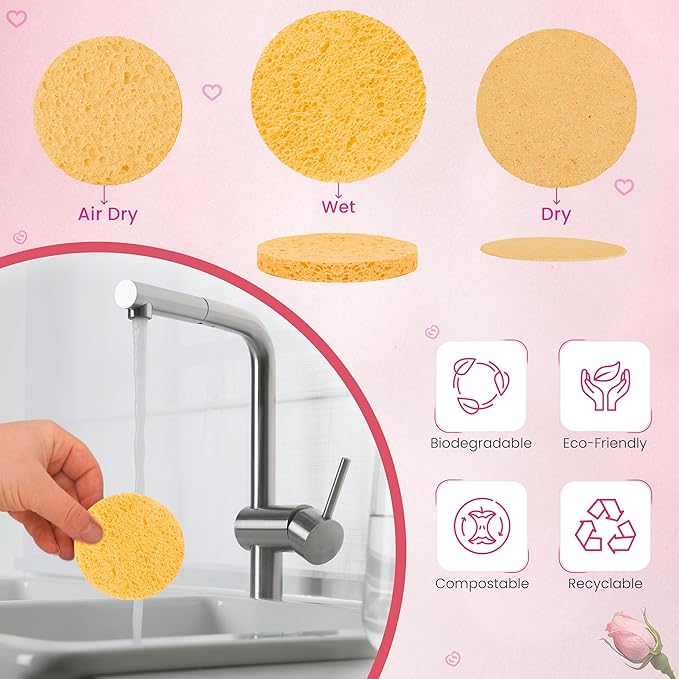 60 Count Compressed Facial Sponges - Natural Wood Pulp Round Esthetician Face Sponges for Cleansing, Daily Face Washing, Exfoliating Makeup, and Mask Removal (Yellow)