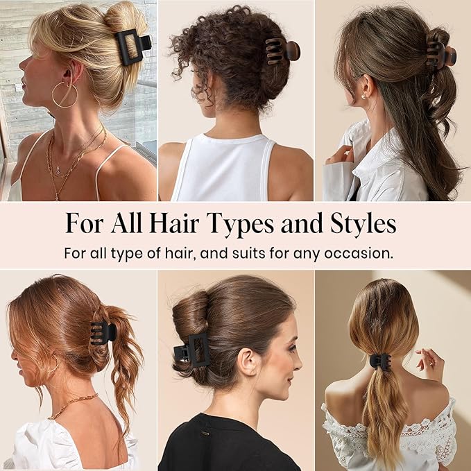 8 PCS Medium Hair Clips for Women Girls - 2 Styles Rectangle Small Claw Clips for Thin Thick Curly Hair, Stylish Matte Non-slip Strong Hold Jaw Clips Square Hair Accessories, Tortoise & Black