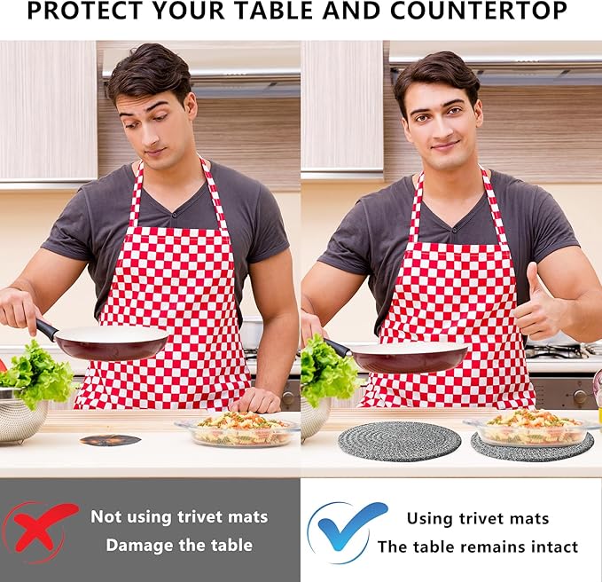 Trivets for Hot Dishes, Trivets for Hot Pots and Pans, Hot Pads for Countertops, Coasters 4 Pcs and Storage Basket 1 Pack, Pot Holders for Kitchen, Cotton Hot Mats Cooking Pad Protect Table (D Grey)