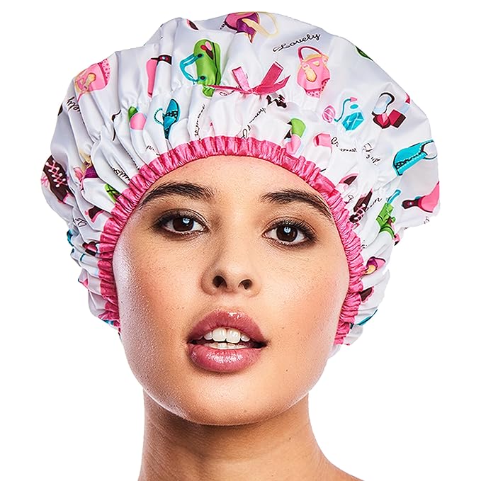 Reusable Shower & Bath Cap, Lined, Oversized Waterproof Shower Caps Large Designed for all Hair Lengths with Lining & Elastic Band Stretch Hem Hair Hat - Fashionista Diva