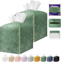 Tissue Box Holder Cover Square Tissue Cube Cover PU Leather Tissue Organizer with Bottom Belt for Bathroom, Tabletop, Kitchen, Night Stands, Office, Home, Car (2, VibrantGreen)
