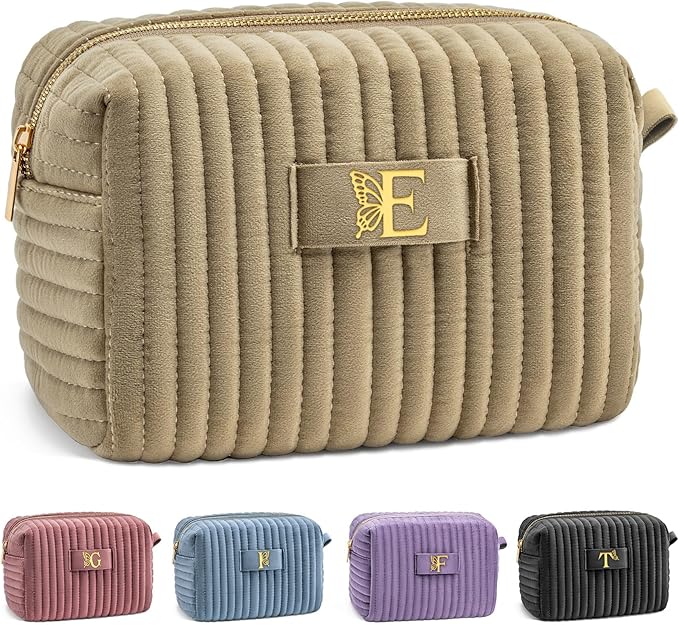COSHAYSOO Fashion Christmas Gifts for 20 30 40 Year Old Woman Personalized Makeup Bag Initial Cosmetic Pouch, Practical 20th 30th 40th Birthday Gift Ideas for Women Sister Bestie Siblings Letter E