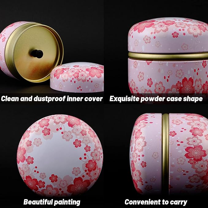 Body Powder Case with Powder Puff Powder Container Tea Canister for Baby and Adult Body Talcum Powder Tea Box (Pink Flower)