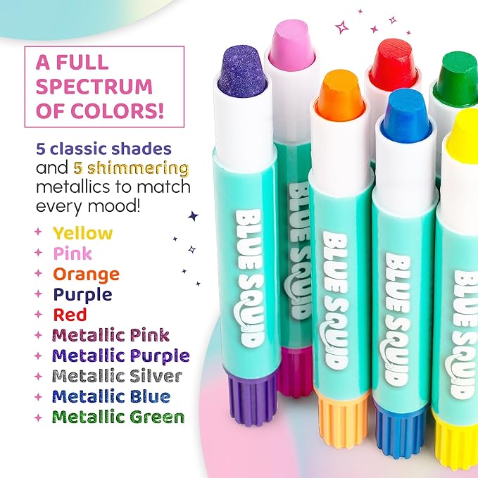 Blue Squid Hair Chalk for Girls Pens – 10 Vibrant Temporary Hair Color for Kids - Ideal Christmas, Birthday Gifts for Girls & Teens - Kid Safe, Washable Hair Dye for Ages 6 7 8 9 10 11 12