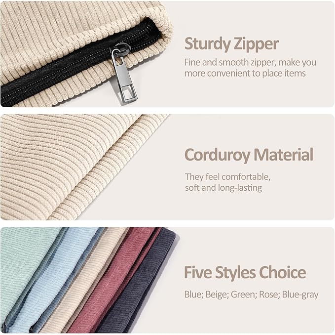 MAANGE Cosmetic Bags for Women Small Makeup Bag for Purse Corduroy Makeup Pouch Travel Makeup Bag with Metal Zipper Make Up Bag for Travelling Preppy Stuff