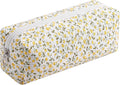 Cute Floral Makeup Brush Bag Small Cotton Quilted Cosmetic Bag for Women Travel Toiletry Zipper Make Up Pouch (Yellow Floral)