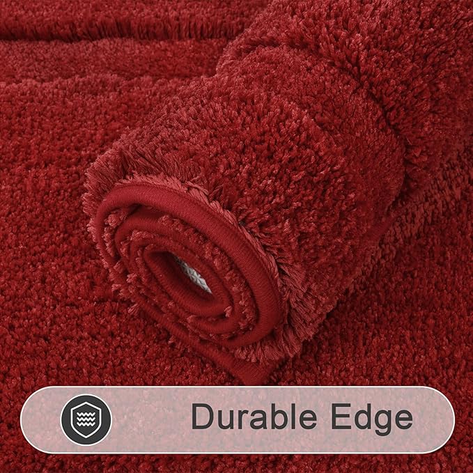 SHACOS Red Bathroom Rugs Sets 2 Piece 32x20 + 47x20 inch, Microfiber Non Slip Bath Mats for Bathroom Floor, Soft Fluffy Absorbent Bath Rugs Set of 2