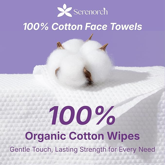 100% Cotton Disposable Face Towels 240 Count, Soft Cotton Tissue for Sensitive Skin, Makeup Remover Dry Wipes, Lint Free Facial Cleansing Cloths for Baby & Adult, Hanging Bag
