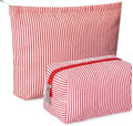 2 Pcs Makeup Bag Set Cute Cosmetic Pouch for Women Seersucker Travel Toiletry Bag Preppy Small Makeup Purse Pouch Aesthetic Skincare Brushes Storage Organizer for Valentine Women(Red)