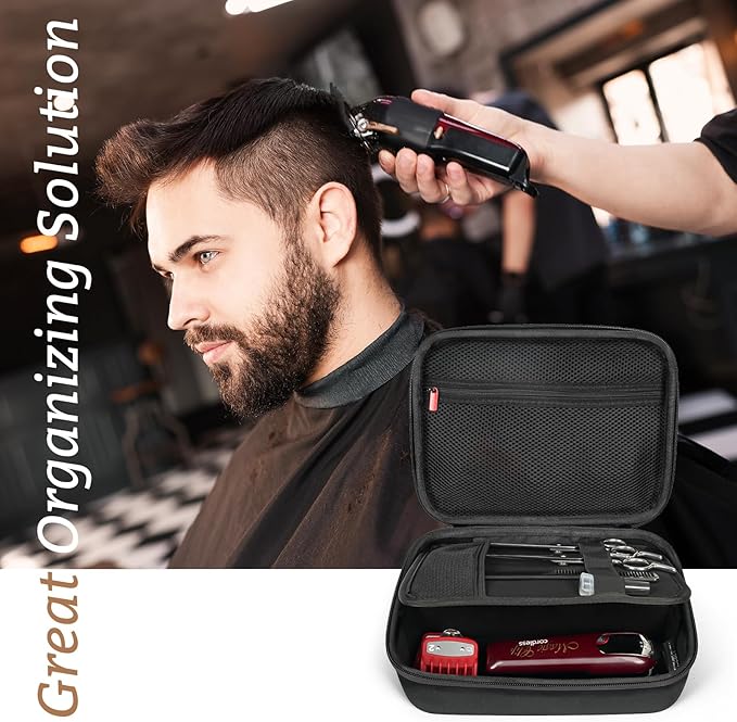 ProCase Hard Travel Case for Hair Clippers, Hair Cutting Barber Supplies Holder, Trimmer Organizer Storage Bag for Hatteker/Oneisal/Wahl 5Star/Andis Men Razor Guard Grooming Kits -Black