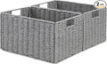 Vagusicc Wicker Storage Basket, Set of 2 Hand-Woven Paper Rope Wicker Basket, Small Storage Baskets for Organizing Toilet Paper Basket, Foldable Large Cube Storage Organizer Bins for Shelves (Grey)