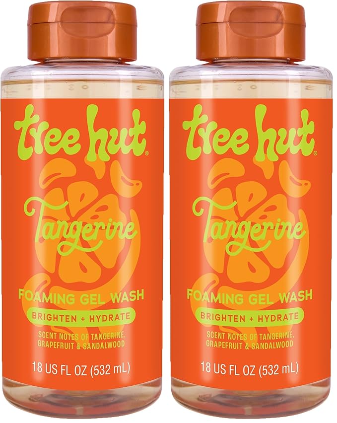 Tree Hut Tangerine Foaming Gel Wash, Hydrating & Moisturizing Body Wash with Shea Butter & Nourishing Essential Oils, Daily Cleanser for Soft Smooth Skin, 18 fl oz (Pack of 2)