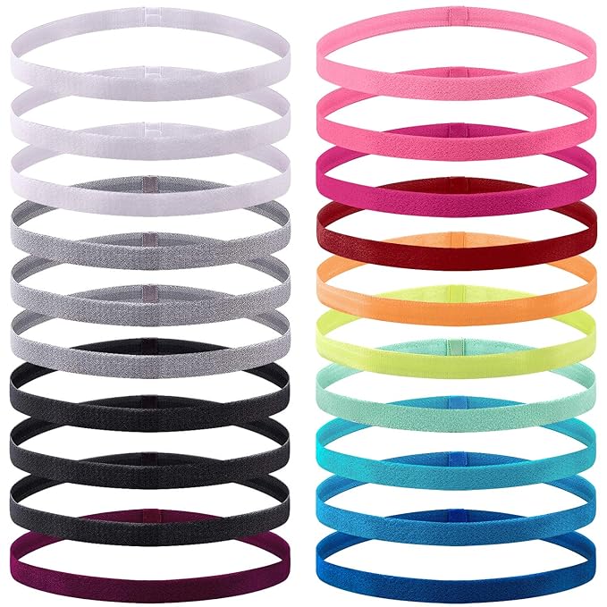Duufin 20 Pieces Elastic Headbands Non Slip Sport Headband Colorful Hair Bands Workout Headband Sweatband Fashion Yoga, Running Elastic Sports Headbands for Women, Men and Girls, 14 Colors