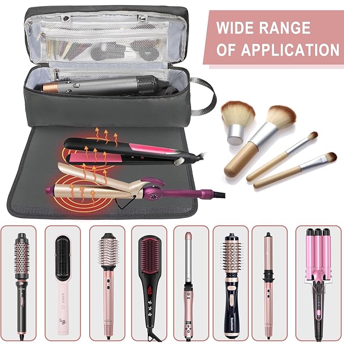 Hair Tools Travel Bag with Heat Resistant Mat Hair Styling Accessories Storage Case for Hair Dryer Flat Iron Straightener Curling Iron Haircare Accessories Travel Essentials for Women