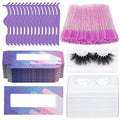 175 Pieces Lash Packaging Wholesale, Include 30 Empty Eyelashes Packaging Box, 30 False Lash Trays, 15 Eyelash Tweezers and 100 Eyelash Brush Mascara Wands Disposable (Purple)