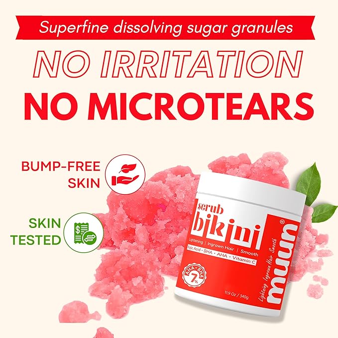 Bikini Area Exfoliator Pack 2-2% Kojic Acid Vitamin C & 7% AHA/BHA Even Skin Tone, Radiance & Glow Skin & Ingrown Hair for Rectum Intimate Butt Underarm