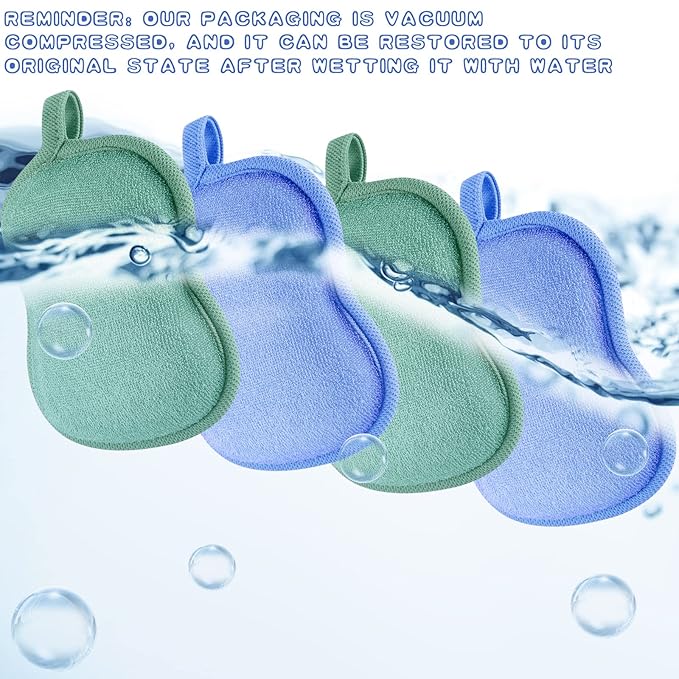 Tatuo 4 Pieces Baby Bath Sponge Cotton Baby Sponge Toddler Soft and Absorbent Loofah for Kids Babies Men Women(Green, Blue)