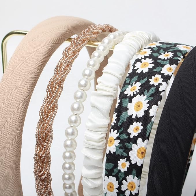 Cuizhiyu 6PK Different Designs Headbands for Women Non Slip Flower Black White Solid Headband Set Cute Pearl Hair Band for Girls Twisted Hairband