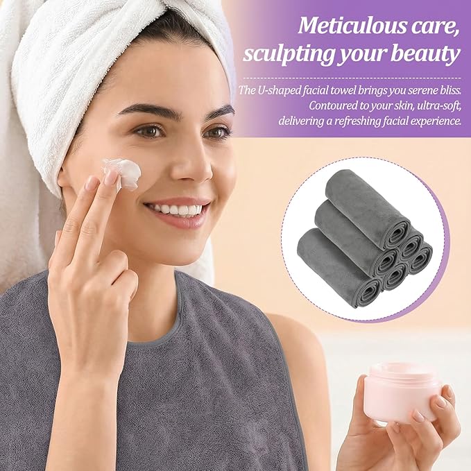 6 Pack U-Shaped Microfiber Facial Towels for Estheticians,Soft Spa Towels for Skincare, Massage & Professional Use(Gray,15.74" x 23.62")