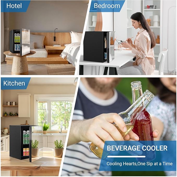 Beverage Refrigerator with Mirrored Front Door, 0.9 Cubic Feet/24 Cans Fridge for Soda Beer or Wine with Adjustable Shelve, Small Refrigerator for Home/Bar/Office(Silver)