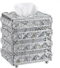 Sumnacon Crystal Square Tissue Box Cover - Sparkling Cube Glass Tissue Box Holder, Decorative Facial Tissue Holder for Bedroom Bathroom Dresser Night Stand Table Countertop Home Decor, Silver