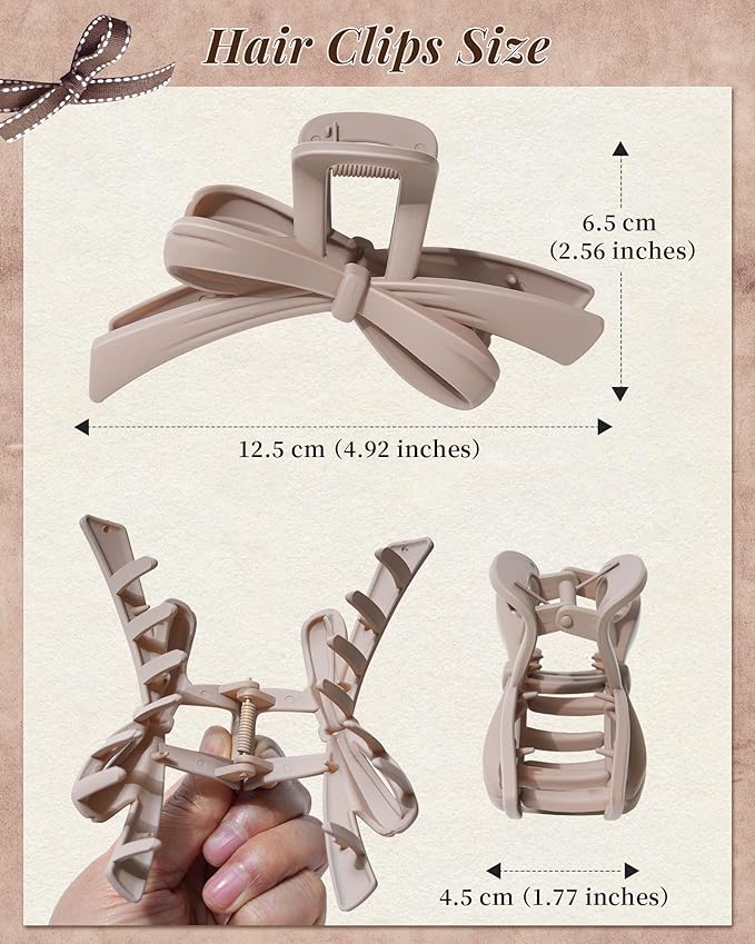 Mesovor 4 Pack Cute Bow Claw Clips, Nonslip 4.92" Large Matte Strong Hold Bows Hair Clips for Thin and Thick Hair | Chic Hairclips for Holidays or Everyday Hairstyle (Blue Matte)