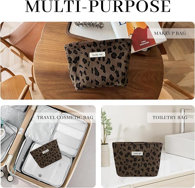 Wudygirl Leopard Makeup Bag Travel Cosmetic Bag for Women Small Makeup Pouch Zipper Cosmetic Pouch Handbag Aesthetic (Brown Leopard)