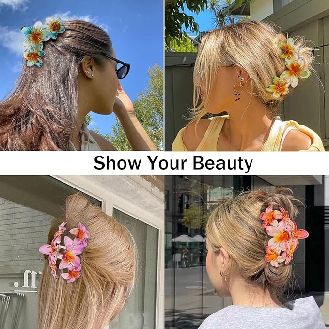 Women's Claw Clips - Large Hawaiian Flower Hair Clips, Non-Slip, Strong Hold for Thick/Thin Hair, Style E