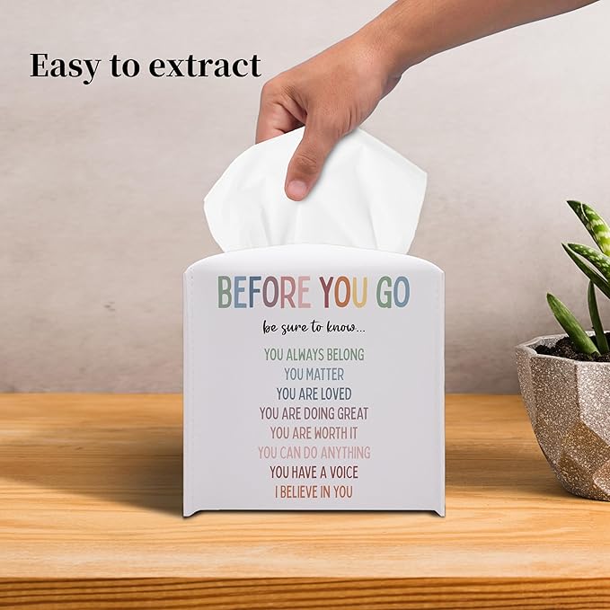 Grace Yonks Cute Motivational Tissue Box Cover Square, Cube Case for Facial Tissues, 5.2" PU Leather(076)
