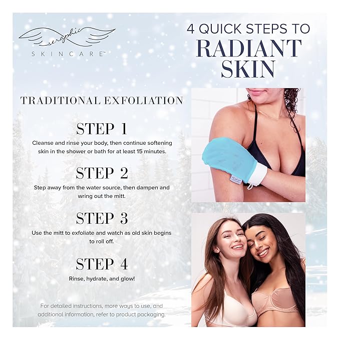 Seraphic Skincare Winter Glow Premium Exfoliating Mitt for Body 1pc – Exfoliating Glove & Body Scrubber for Shower Use, Deep Body Exfoliation, Dead Skin Removal & Self Tanner & Self Tanner Washcloth