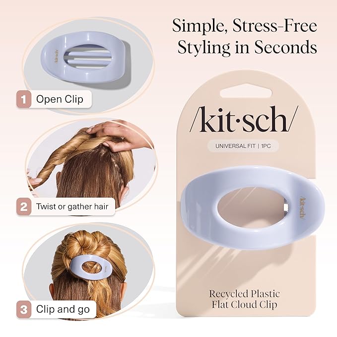 Kitsch Medium Flat Claw Clips for Women - Stylish Flat Hair Clips, Strong Hold for Thick & Fine Hair | Non-Slip for Secure, Comfortable All-Day Wear | Ideal Gifts for Women - Hydrangea Breeze