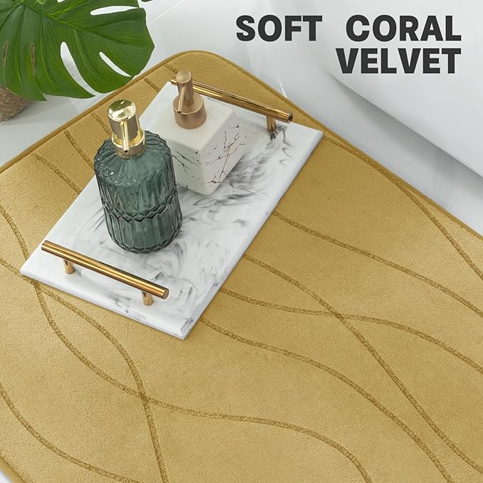 YIHOUSE Memory Foam Bathroom Rug Sets 3 Piece, Ultra Absorbent Bath Mat for Bathroom - Non-Slip Machine Washable & Dry Quickly, 3 Piece Bathroom Mat Set, Beige