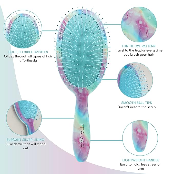 FRAMAR Purple Hair Brush Detangler, Detangling Hairbrush For Women, Wet Hair Brush For Girls, Hair Detangler Brush, Wet Hairbrush, Hairbrushes, Reduces Frizz – Tie Dye
