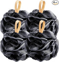 Fishent Loofah Bath Sponge Shower Loofahs, 4 Pack Soft Loofa Exfoliating Body Scrubber Mesh Shower Puff Pouf Ball Luffa for Men and Women(50g/pcs) (Black)