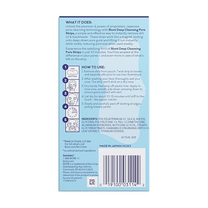 Bioré Original Blackhead Remover Strips, Deep Cleansing Nose Strips With Instant Pore Unclogging, Features C-Bond Technology, Oil-Free, Non-Comedogenic Use, 14 Count