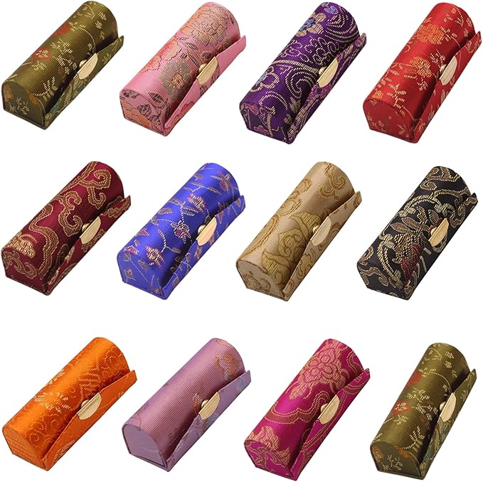 MIAO JIN 12PCS Lipstick Case with Mirror Bulk, Small Lipstick Holder for Purse, Storage Box Mini Floral Jewelry Cosmetic Case (Random Color)