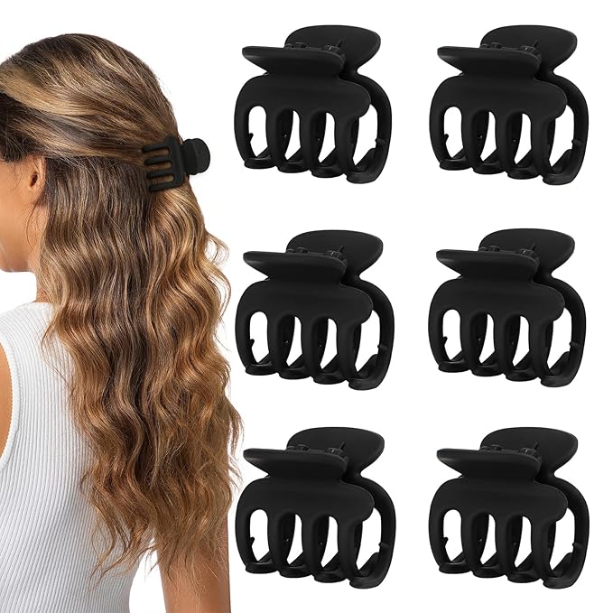 6 Pcs Hair Clips Small Claw Clips for Thin Hair Medium Matte Non-slip Hair Accessories for Women and Girls (Black)