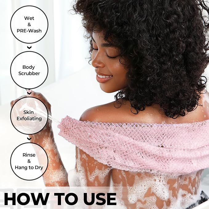 African Net Sponge Authentic - 2 Pieces Body Exfoliator Bath Sponge - Exfoliating Washcloth Back Scrub for Shower - Face & Skin Care, Travel Portable, Durable (Baby Pink & Pink)