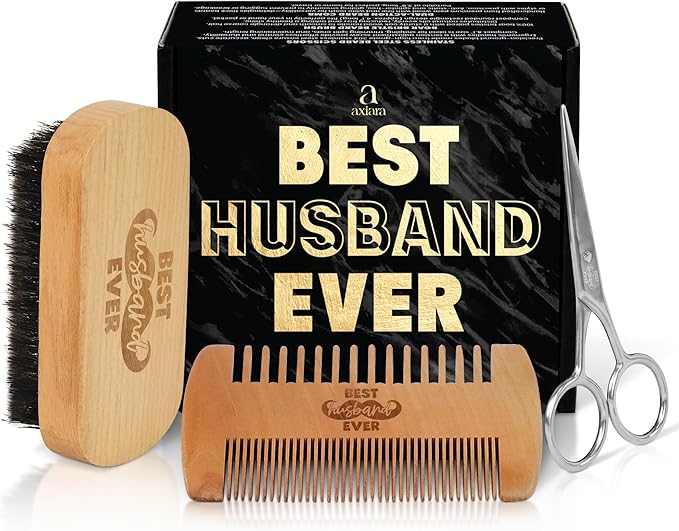Husband Gifts for Him - Beard Kit for Men Grooming and Care with Brush, Comb, Scissors & Storage Bag - Husband Birthday Gift Ideas, Anniversary Retirement Birthday Gifts for Men
