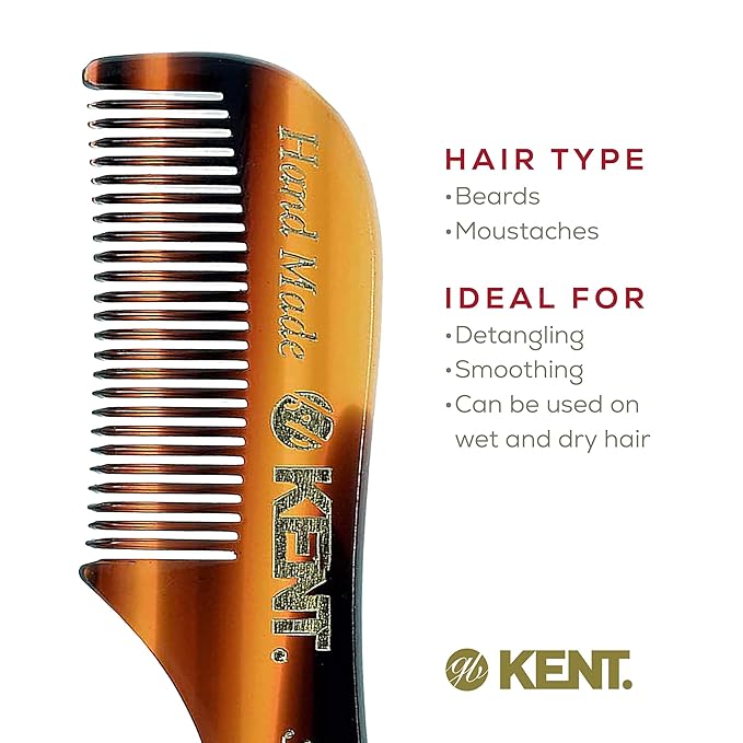 Kent 20T Handmade Fine Tooth Folding Comb with Hand Made 81T Mini Pocket Comb for Beards and Mustache - Beard Growth/Fine Tooth - Beard Straightener for Mens Grooming Kit