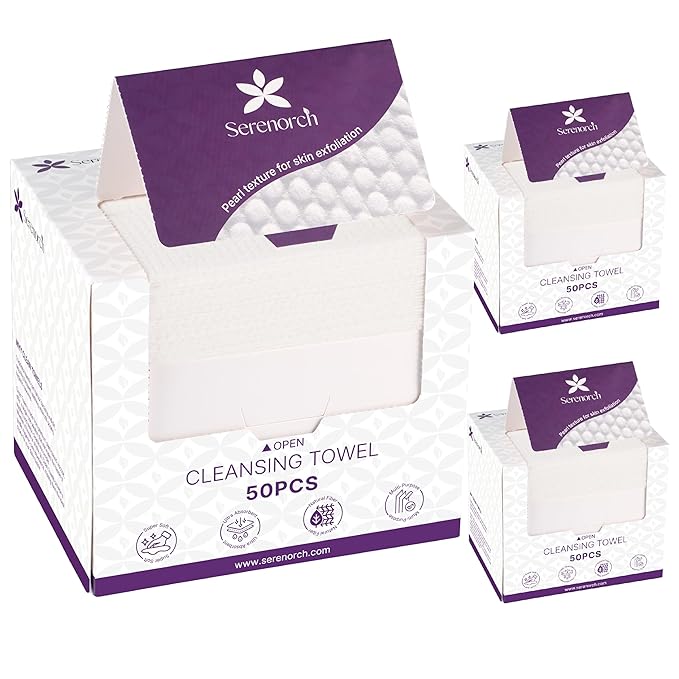 Disposable Face Towels XL 150 Count, Pearl Texture Facial Tissues for Deep Cleansing, Ultra Thick Makeup Remover Dry Wipes, Lint Free Cotton Tissue for Sensitive Skin