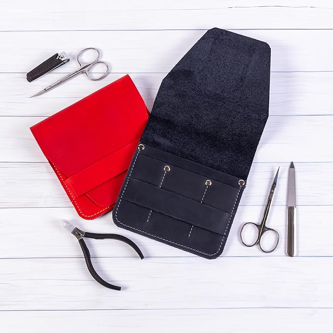 Leather Manicure Set Case Grooming Kit Organizer (Atlantic Deep Green)