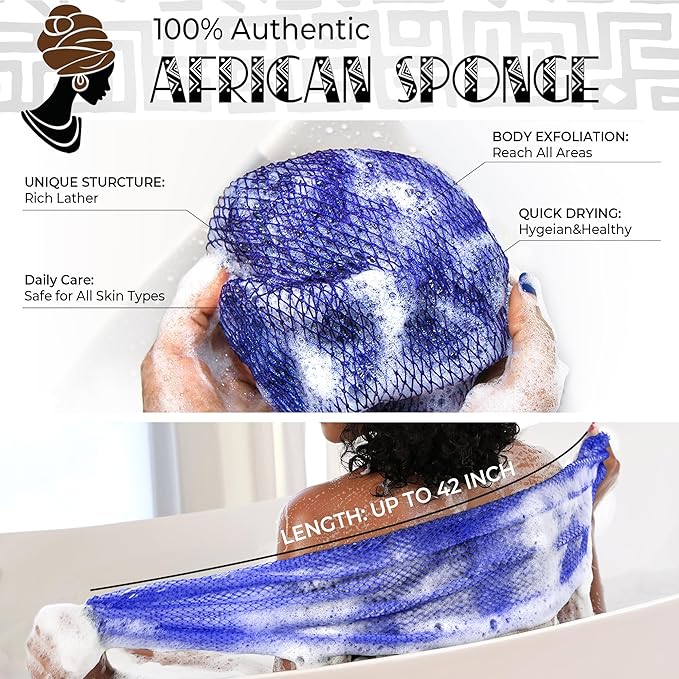 African Net Sponge Authentic - Exfoliating Back Scrub Bath Sponge with Knots - Afro Scrub Body Scrubber Exfoliator Washcloth - African Body Care Daily Use Shower Essentials