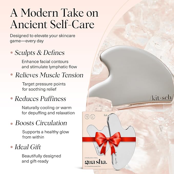 Kitsch Stainless Steel Gua Sha Facial Tools - Guasha Tool for Face, Face Sculpting Tool, Jawline Shaper, Double Chin Reducer, Body Gua Sha Tools, Lymphatic Drainage Massager, Facial Skin Care -Silver